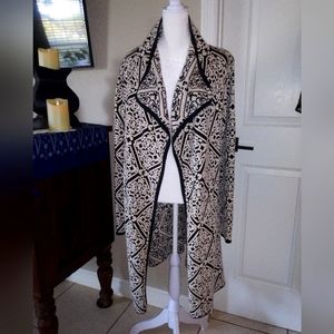Beni Vie Black Tan & Gold Sweater Coat Duster Size Medium LIKE NEW
